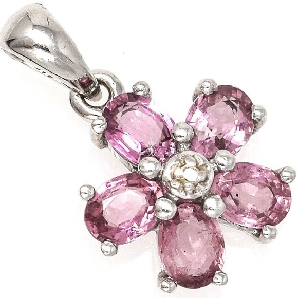 ESTATE 14K WHITE GOLD PINK SAPPHIRE & DIAMOND PENDANT 1.3 GRAMS 10.5MM X 16.5MM - Picture 1 of 4